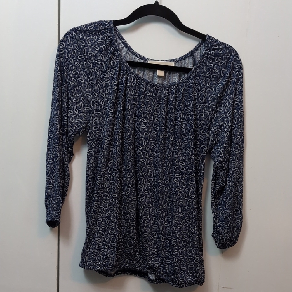 Michael Kors Blue 3/4 Sleeve Relaxed Blouse